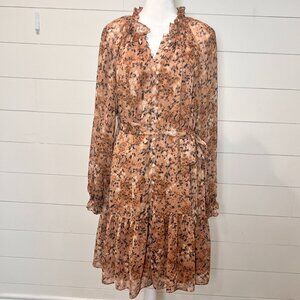 Antonio Melani Sheer Floral Long Sleeve Dress w/Tie Size 10